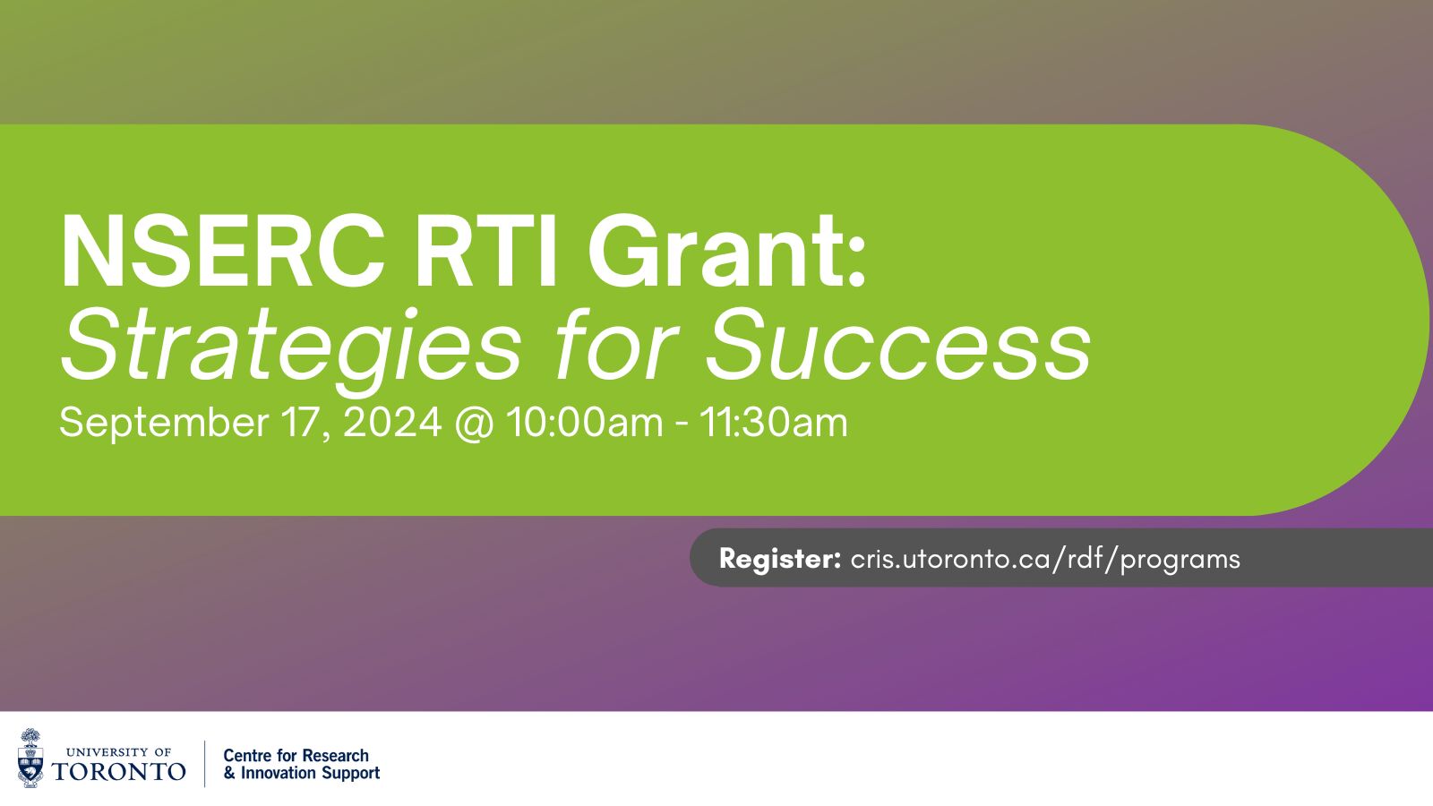 This is a decorative poster that includes the title, date and time of event and the Centre for Research & Innovation Support logo